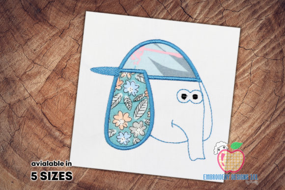 Cartoon Elephant Wearing Hat Applique