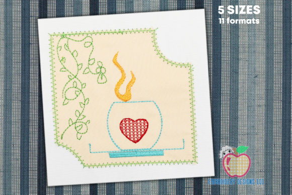 Cup of Coffee with a Heart on It Applique