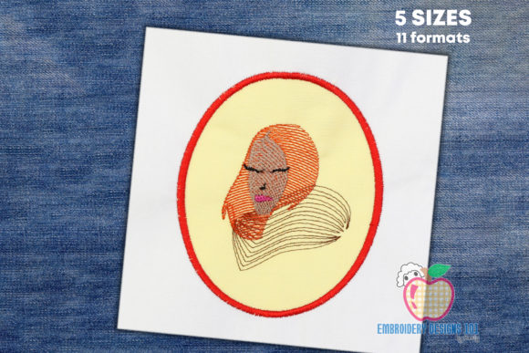 Woman Sketch Inside an Oval Applique
